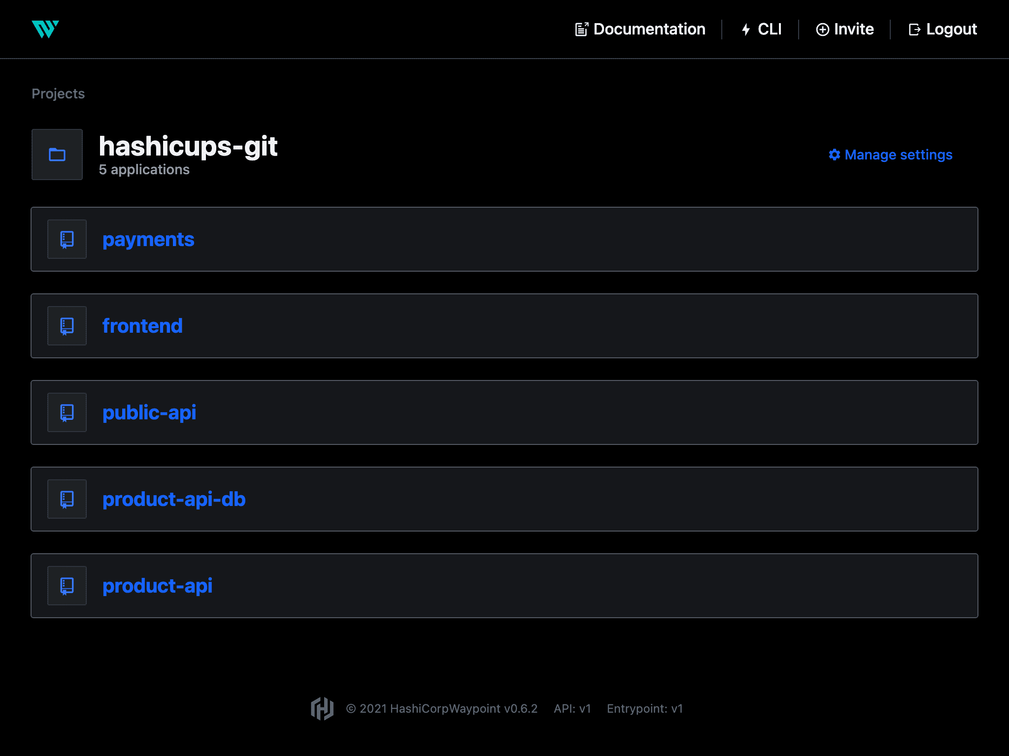 List of applications for the new hashicups-git project